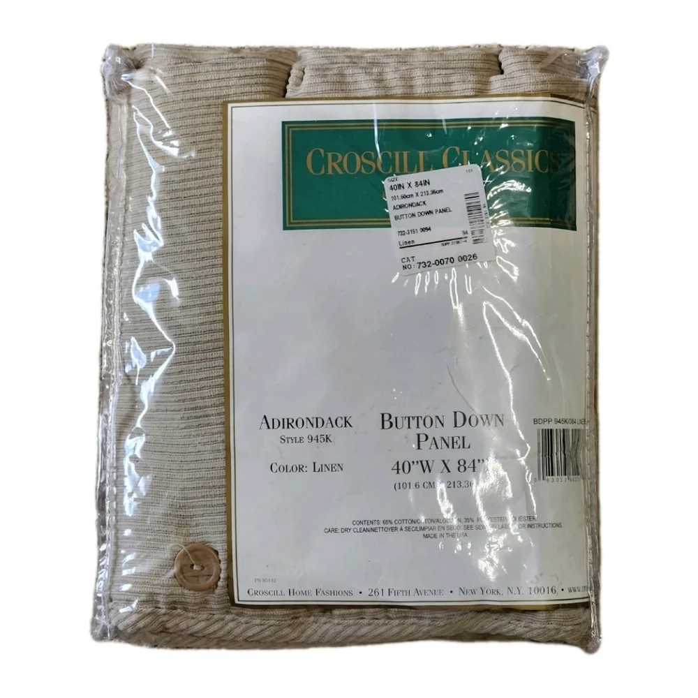 NWT Croscill Classics Adirondack Button-Down Curtain Panel 40″×84″